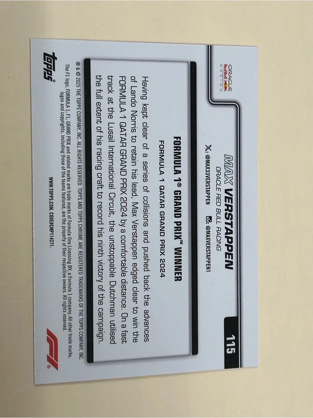 Topps Chrome Max Verstappen Pink Holographic Racing Card